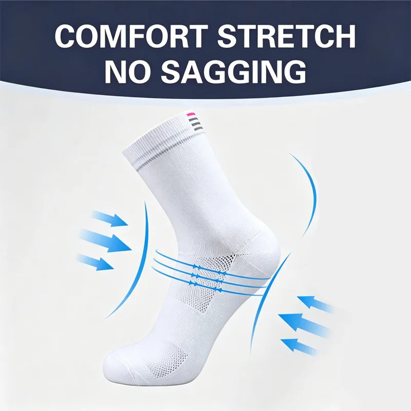 1 Pair Breath Mesh Socks Chic Pink Stripe Cuff Lightweight Sweat Resistant Cycling Running Socks for Outdoor Workout Unisex