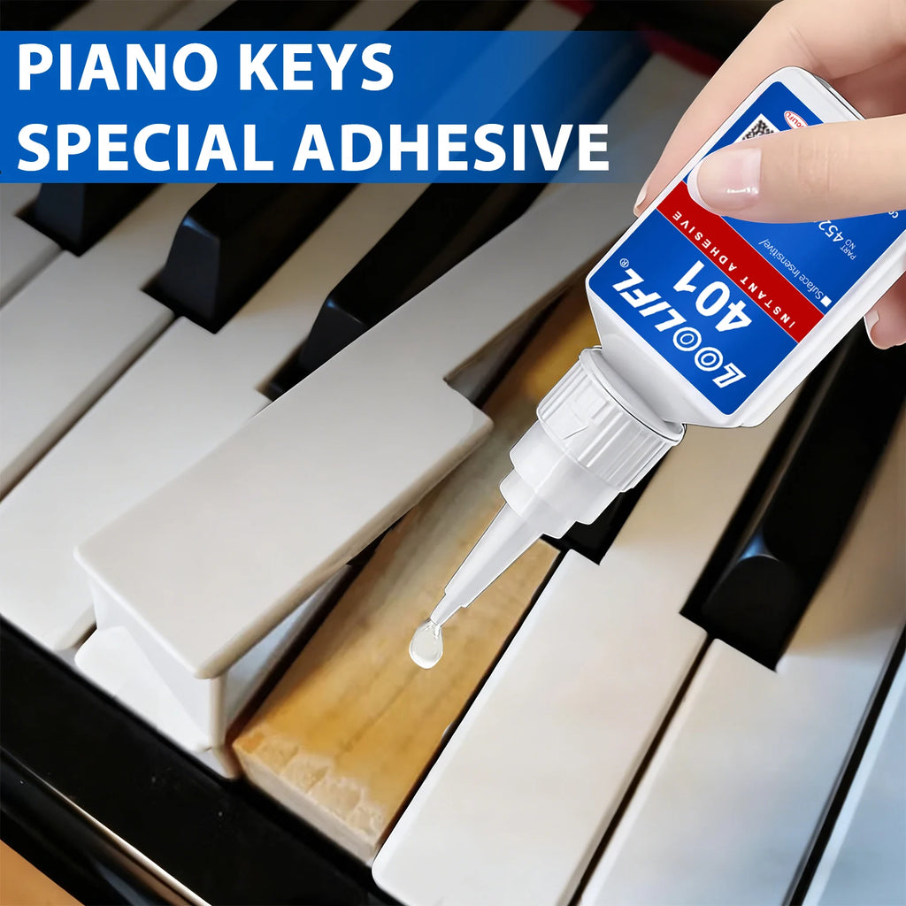 401 Quick Drying Multi-Purpose Instrument Glue Piano Key Repair Special,Black and White Piano Keyboard Peeling Key Top Fixed 20g