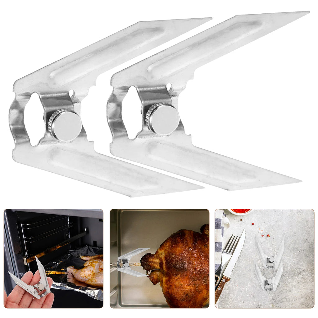 2pcs Rotisserie Spit Stainless Steel Bbq Forks Kitchen Gadget Roasting Tools Chicken Grills Meat Forks Cooking Accessories