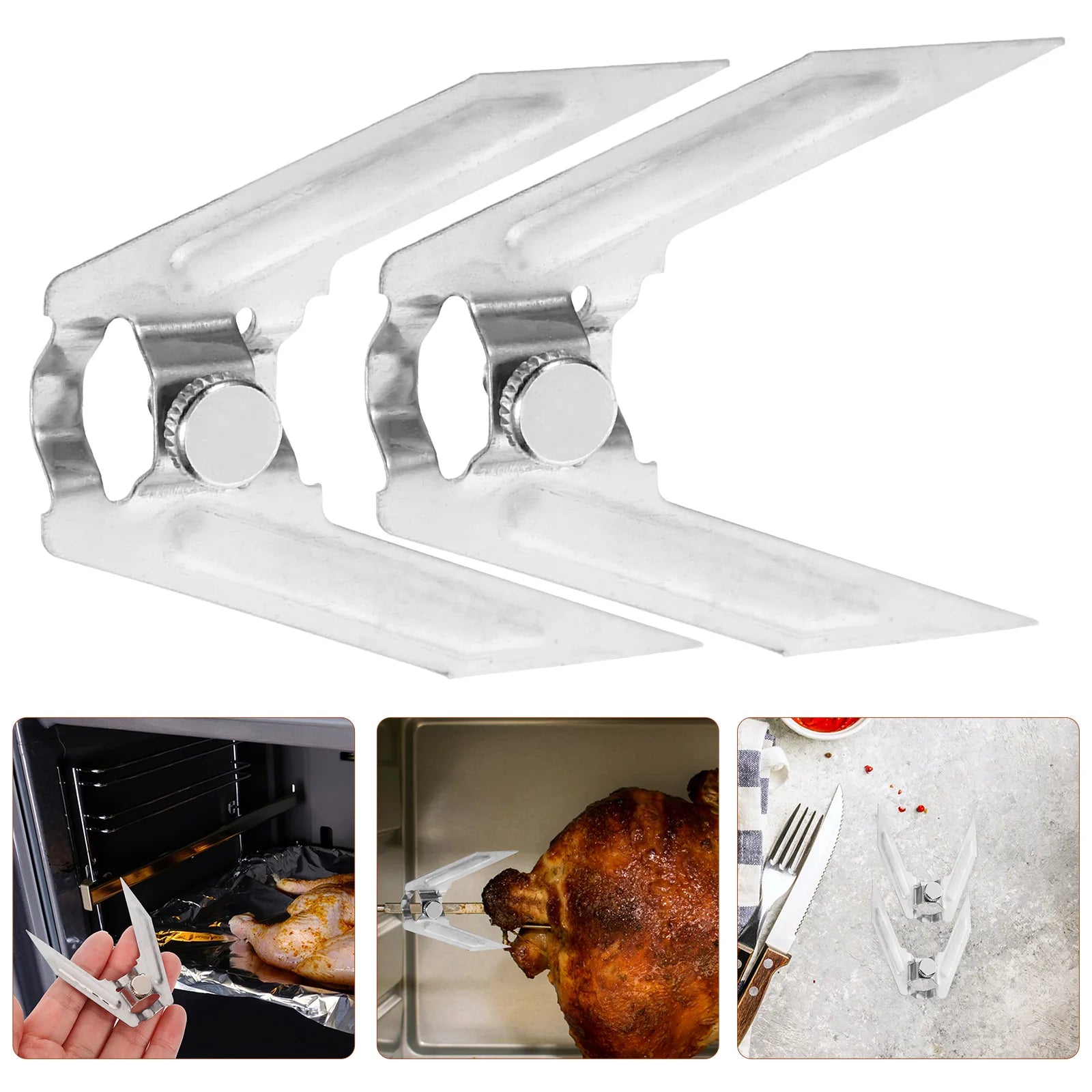 2pcs Rotisserie Spit Stainless Steel Bbq Forks Kitchen Gadget Roasting Tools Chicken Grills Meat Forks Cooking Accessories