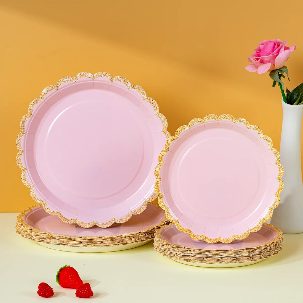 10/25/50pcs Pink /red/black/white Disposable Party Tableware Paper Plates Dishes Birthday Wedding Holiday Party Supplies