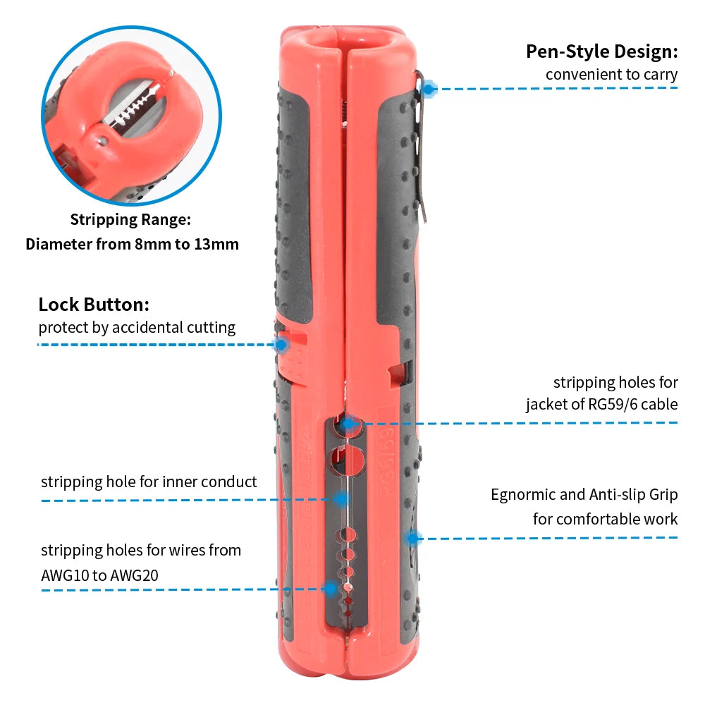 Multifunctional Wire Stripper & Cutter, Portable Pen Clip Design with Anti-Skid Handle for Electrical & Network Cables