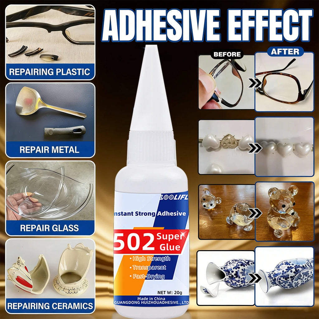 502 Super Glue Instant Cyanoacrylate Adhesive High Strength Fast Drying for Metal Wood Plastic Ceramic Glass DIY Bonding Tool