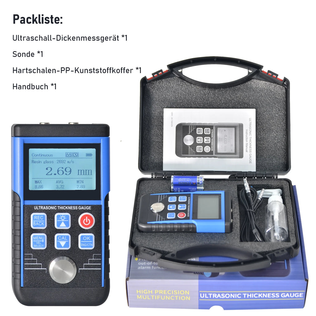 Digital Ultrasonic Thickness Gauge Meters Thickness Meter,1.0-350mm Paint Thickness Tester for Metal Glass PVC Acrylic,130S