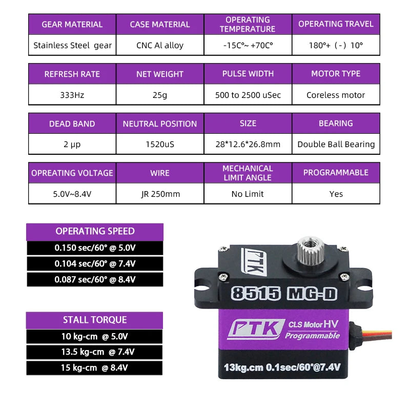PTK 8515 MG-D micro servo 17g digital HV servo All metal RC model aircraft Fixed wing helicopter drone servo