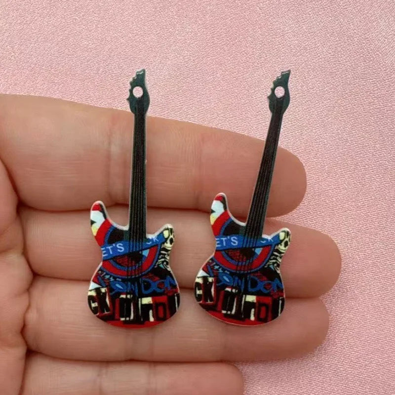 12pcs 16 color printed skeleton guitar acrylic DIY keychain earrings bag handicrafts accessories