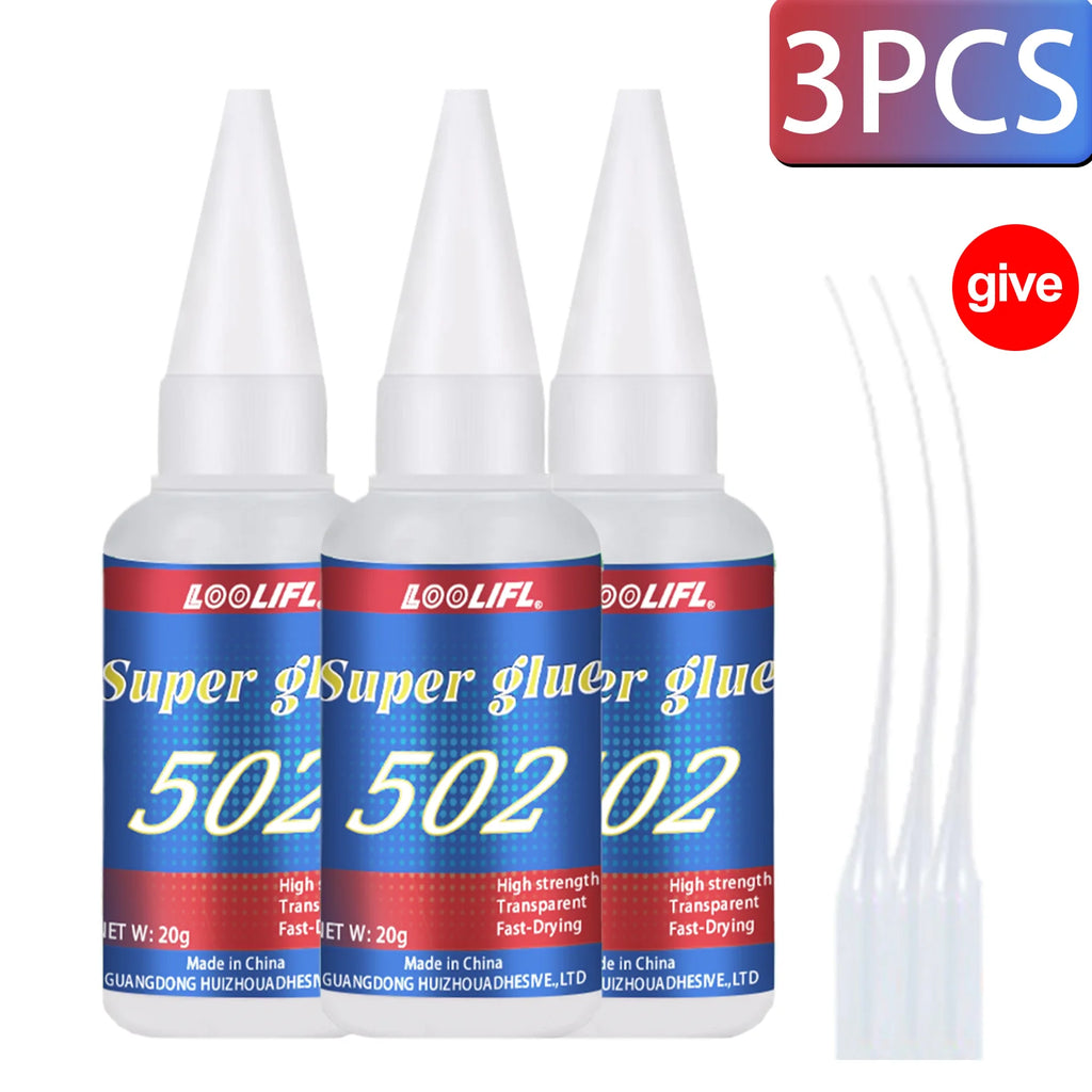 LOOLIFL 1-7pcs 502 Super Glue Instant Quick-drying Cyanoacrylate Adhesive Leather Rubber Wood Metal Strong Bond Liquid Glue Tool