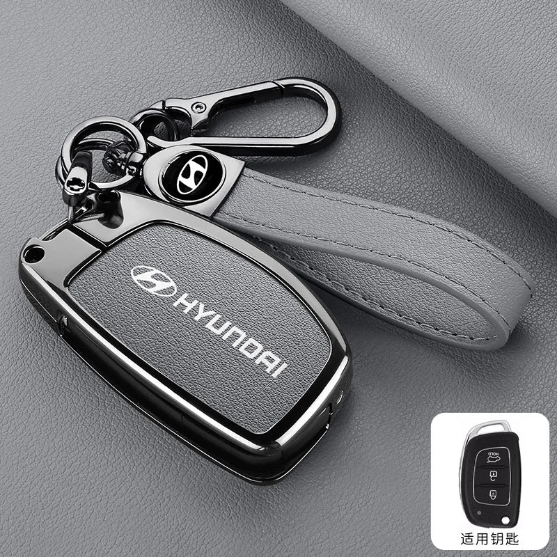 Zinc Alloy Leather Car Remote Key Case Cover For Hyundai Solaris Accent Tucson l10 l20 l30 IX35 Kia K2 K5 Rio Auto Accessories
