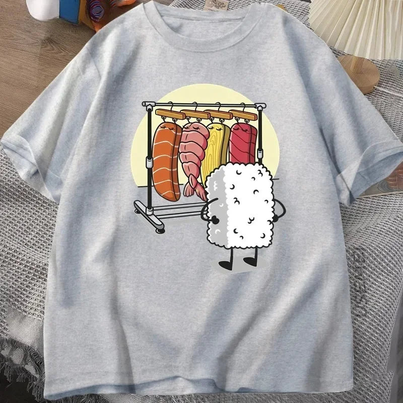 Latest Women's T-shirt Sushi Wardrobe T Shirt Women Funny T-shirt Graphic T Shirts Loose Short-sleeve Pritned Tshirt Women Tops