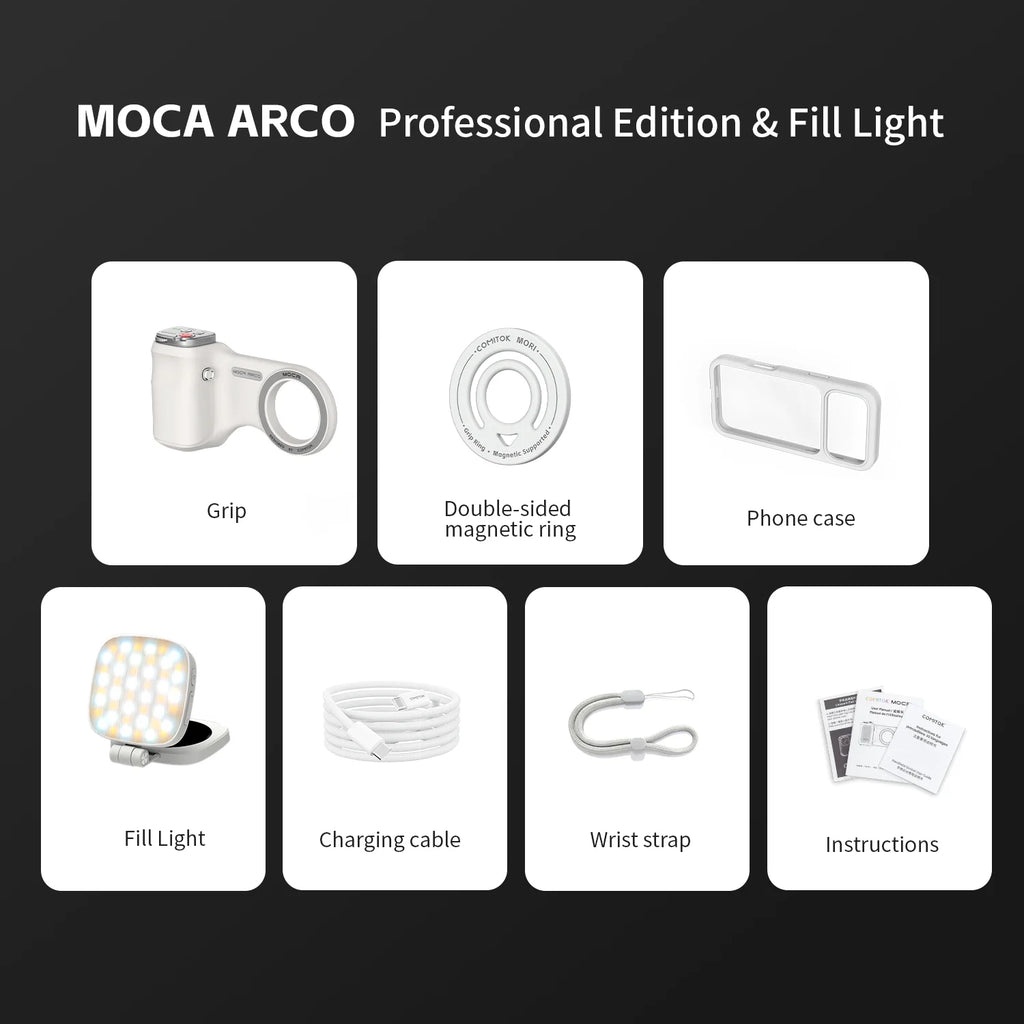 COMITOK MOCA ARCO Magnetic Camera Grip for iPhone  Series Detachable Remote iOS17/18/26 Handle Holder for Vlog Recording Selfie