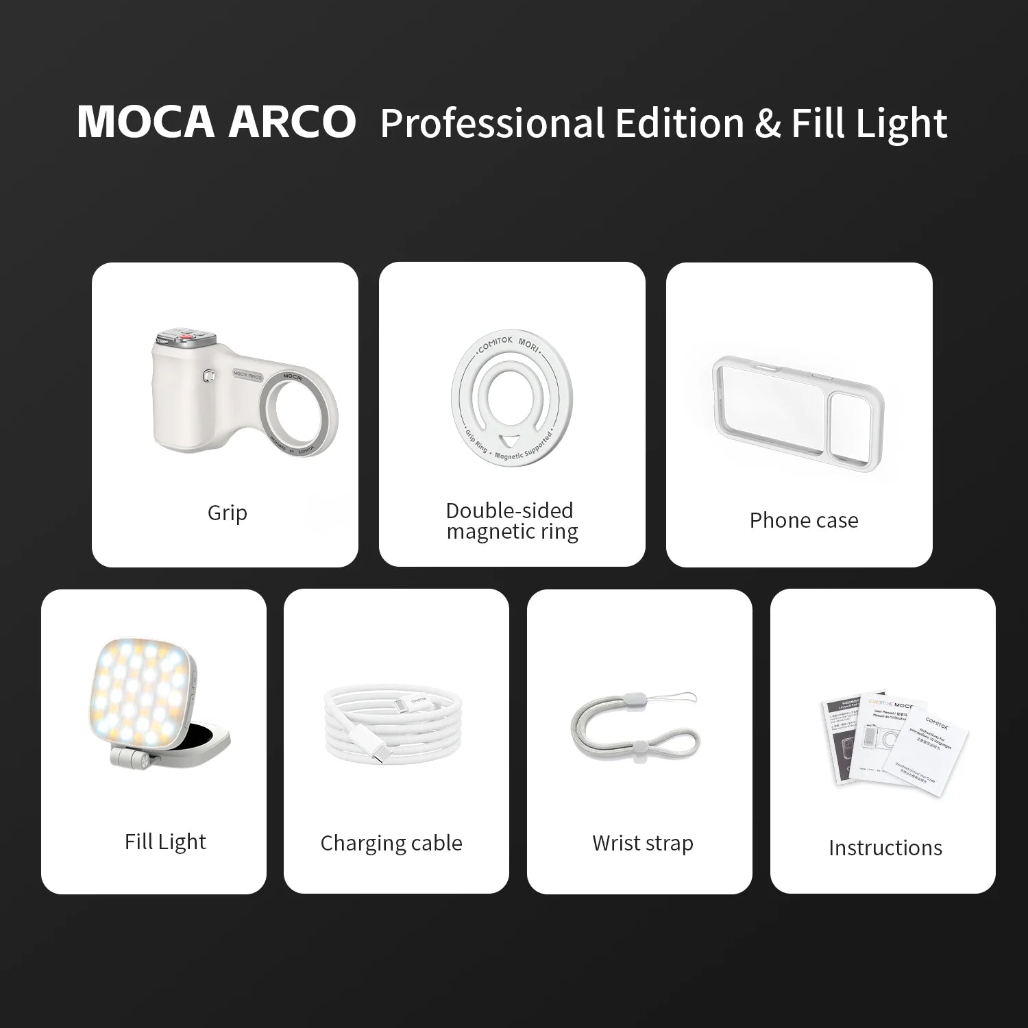 COMITOK MOCA ARCO Magnetic Camera Grip for iPhone  Series Detachable Remote iOS17/18/26 Handle Holder for Vlog Recording Selfie