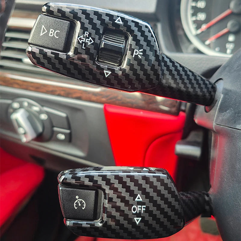 Car Turn Signal Wiper Lever Switch Cover Carbon Steering Steering Wheel Headlight Switch Trim For BMW 3 4 5 6 7 Series X1X3X5X6
