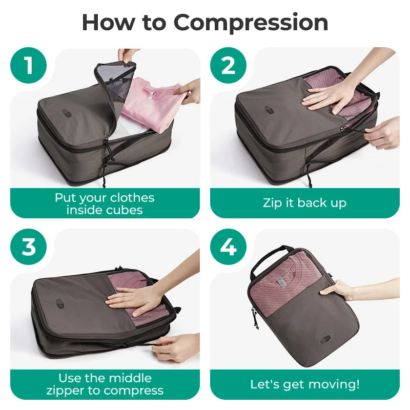 BAGSMART 6PC Compression Packing Cubes Large Capacity Travel Storage Bag Portable Luggage Organizers for Clothes