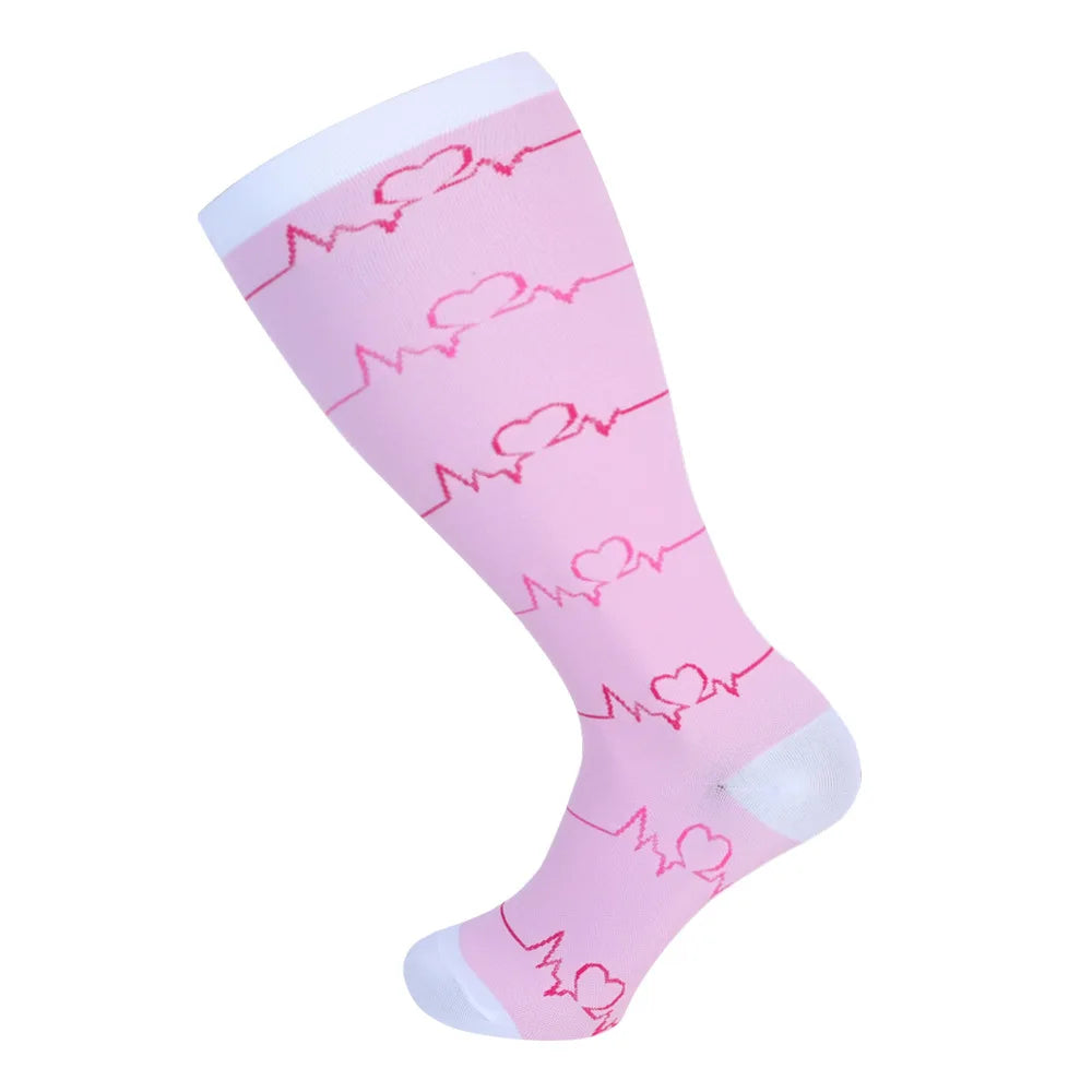 2XL-7XL Plus Size 20-30 mmHg Compression Socks for Women Men Wide Calf Extra Large Knee High Flight Sock for Circulation Support