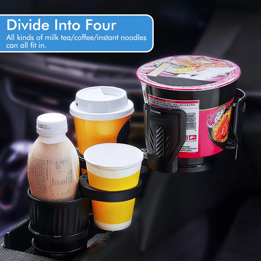 Multi-Functional 4-in-1 Car Cup Holder with Drink Rack and Instant Noodle Holder, Includes Compass, Adjustable and Retractable