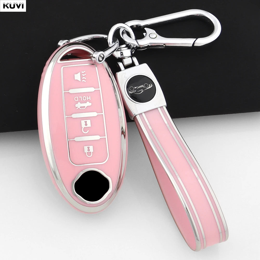 For Infiniti Nissan Altima Maxima Murano Rogue Sentra 370z Soft TPU Car 4 Button Key Case Cover Keychain Holder Fob Accessories