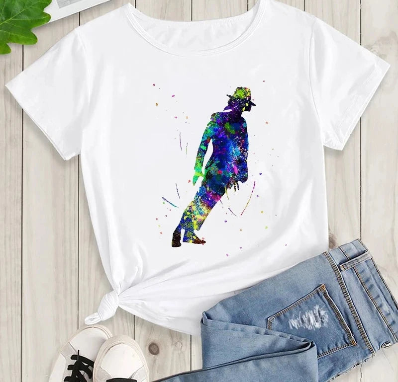 Michael Jackson Graphic Printed Tshirt Harajuku Rock Fashion Casual Short Sleeve Crew Neck Plus Size T Shirt Women