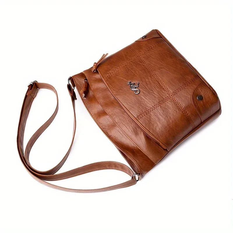 Retro Mini Crossbody Bag, Soft PU Leather Bucket Bag, Multi Layer Shoulder Purse with Interior Slot Pocket for Women Daily Use