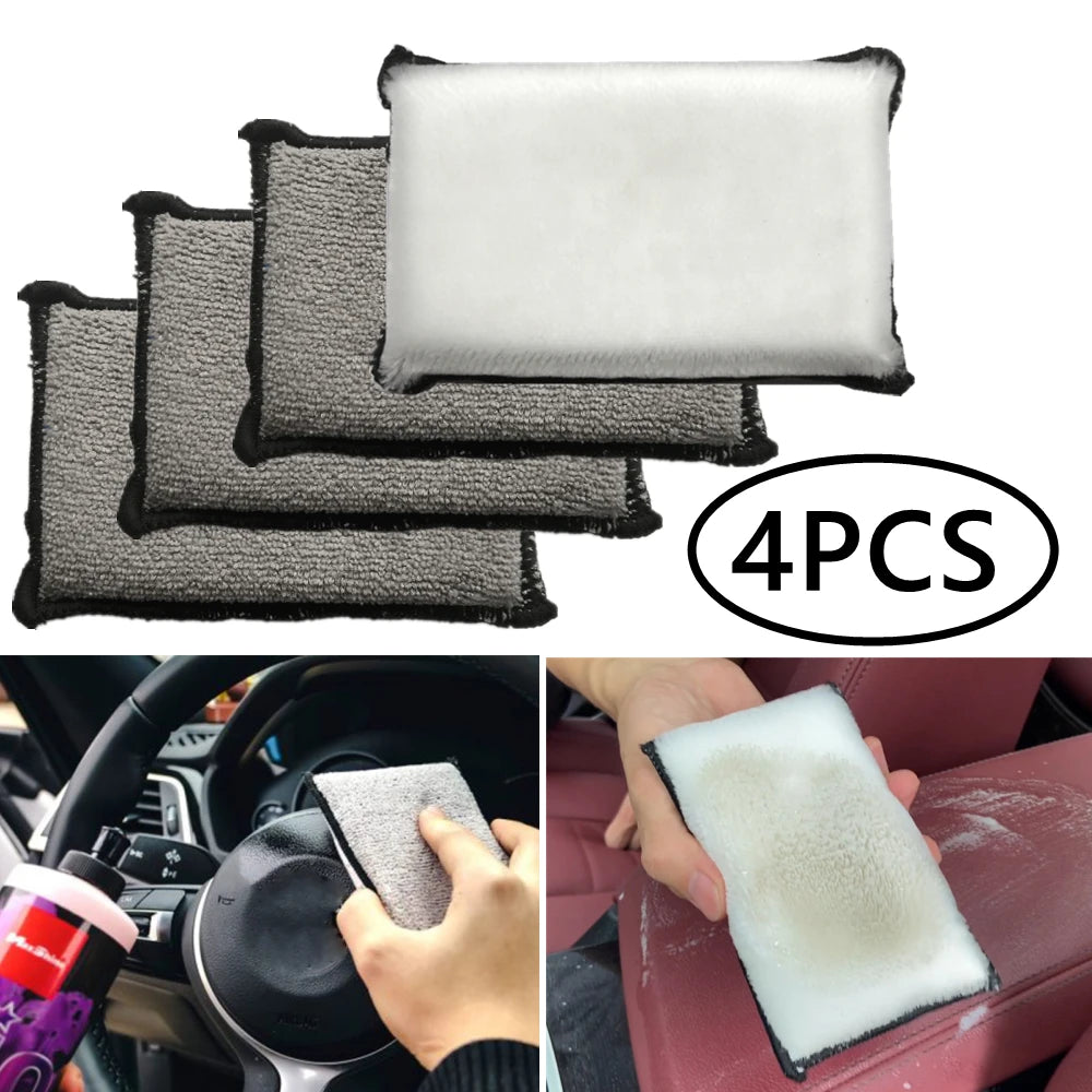 4PCS Suede Sponge Interior Detailing Scrubbing Wax Sponge Microfiber Towel to Clean The Car