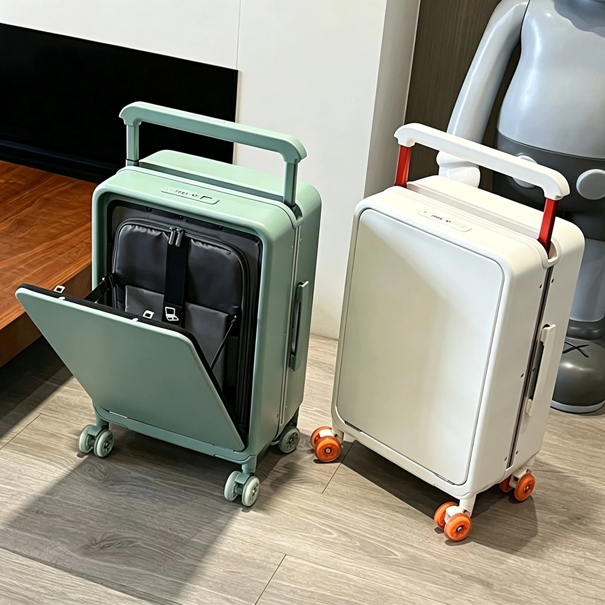 Front Opening Laptop Pocket Rolling Luggage Wide Handle Travel Suitcase 20inch Boarding Carry-On Aluminum Frame Trolley Case Bag