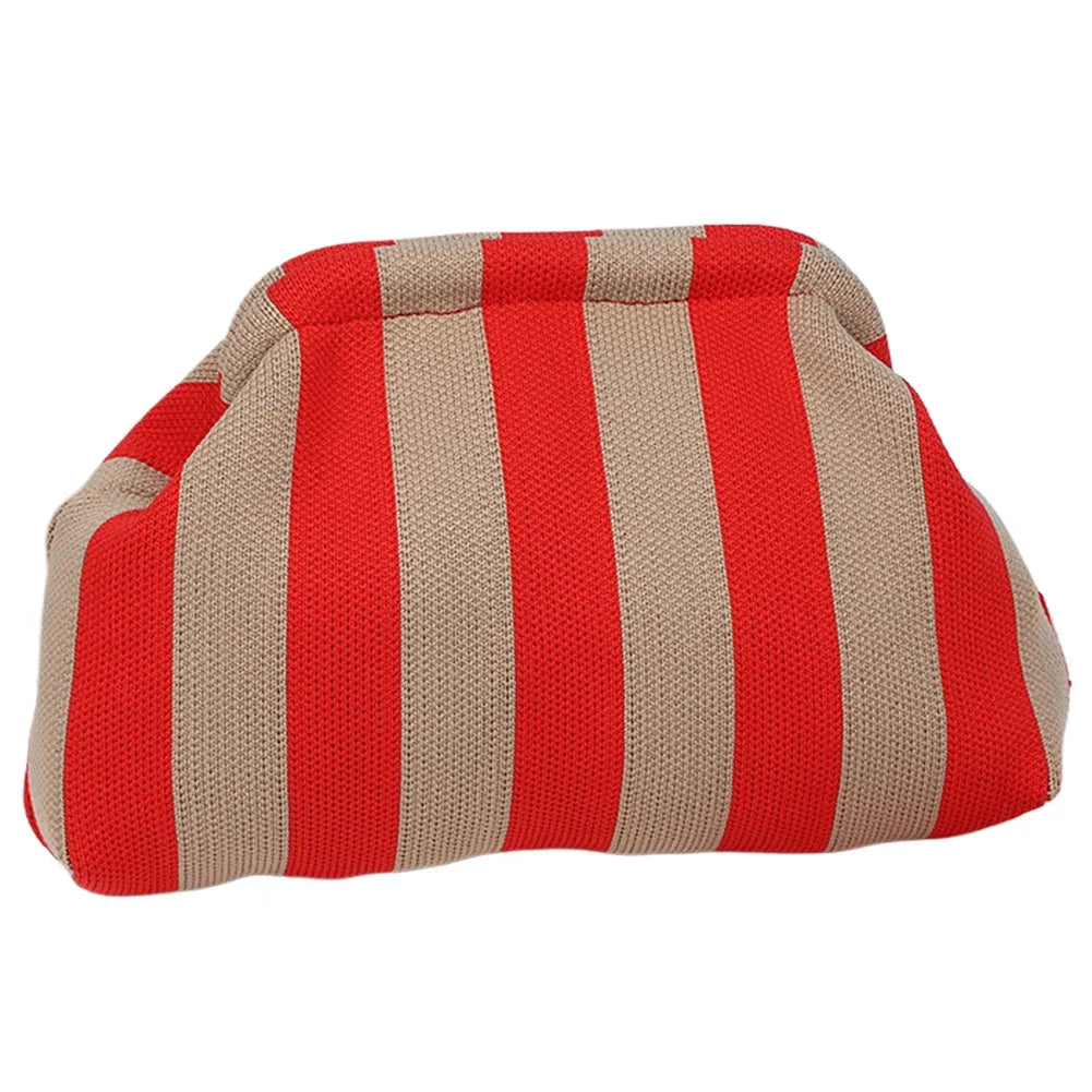Summer Beach Clutch Bag for Women Woven Crochet Handbags Purses Knitting Dumpling Clutch Ruched Cute Cloud Casual Colorblock Bag