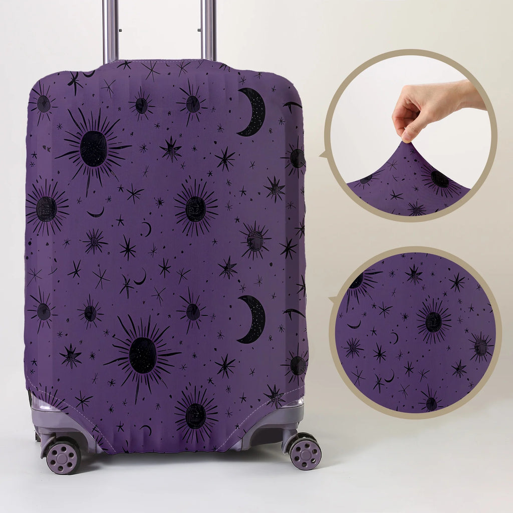 Purple Sun Moon Star Pattern Luggage Protective Cover, suitable for 18-32 inch luggage covers, luggage handle gloves, travel acc