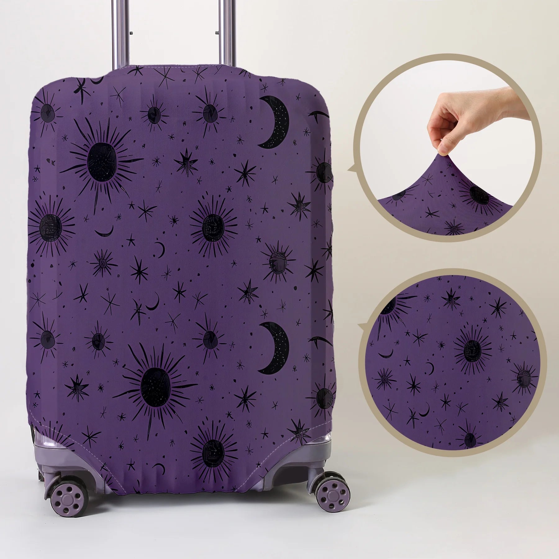 Purple Sun Moon Star Pattern Luggage Protective Cover, suitable for 18-32 inch luggage covers, luggage handle gloves, travel acc