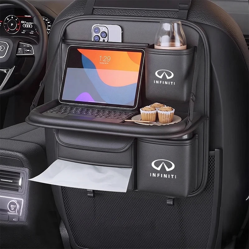 For Infiniti Q50 Q30 QX70 FX50S Q60 Q70 QX80 QX30 EX FX J Car Storage Bag Foldable Rear Seat Table Board Tissue Storage Box