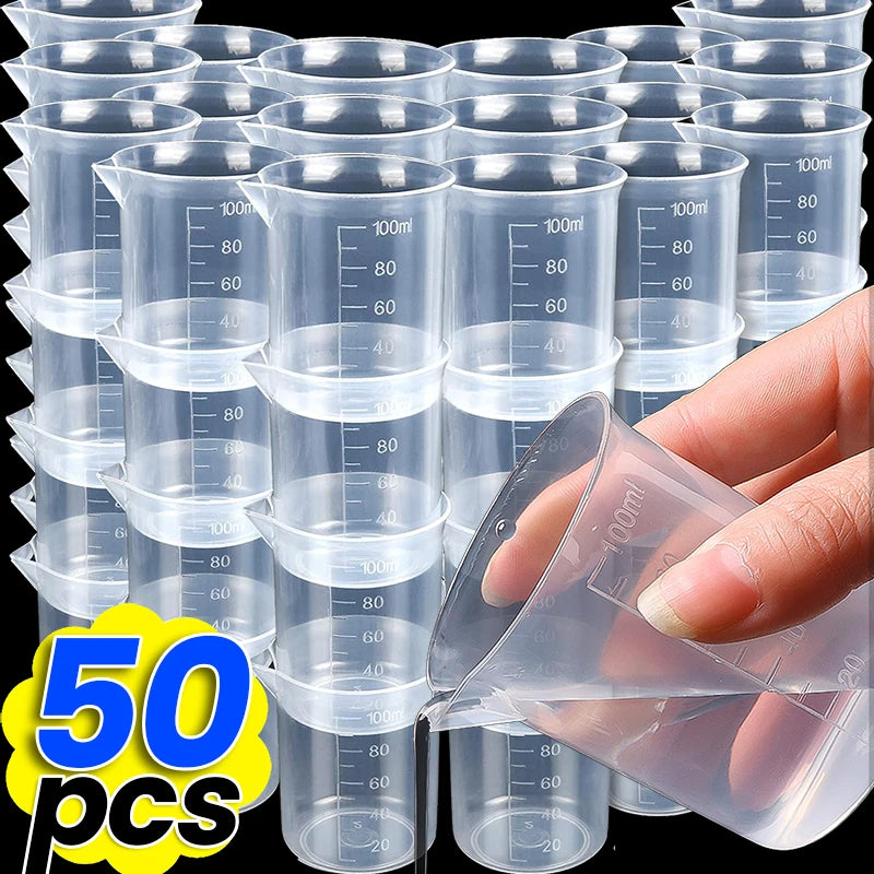 Wholesale 100ML Plastic Measuring Scale Cup Lab Transparent Graduated Liquid Measuring Container Small Beakers Without Handle