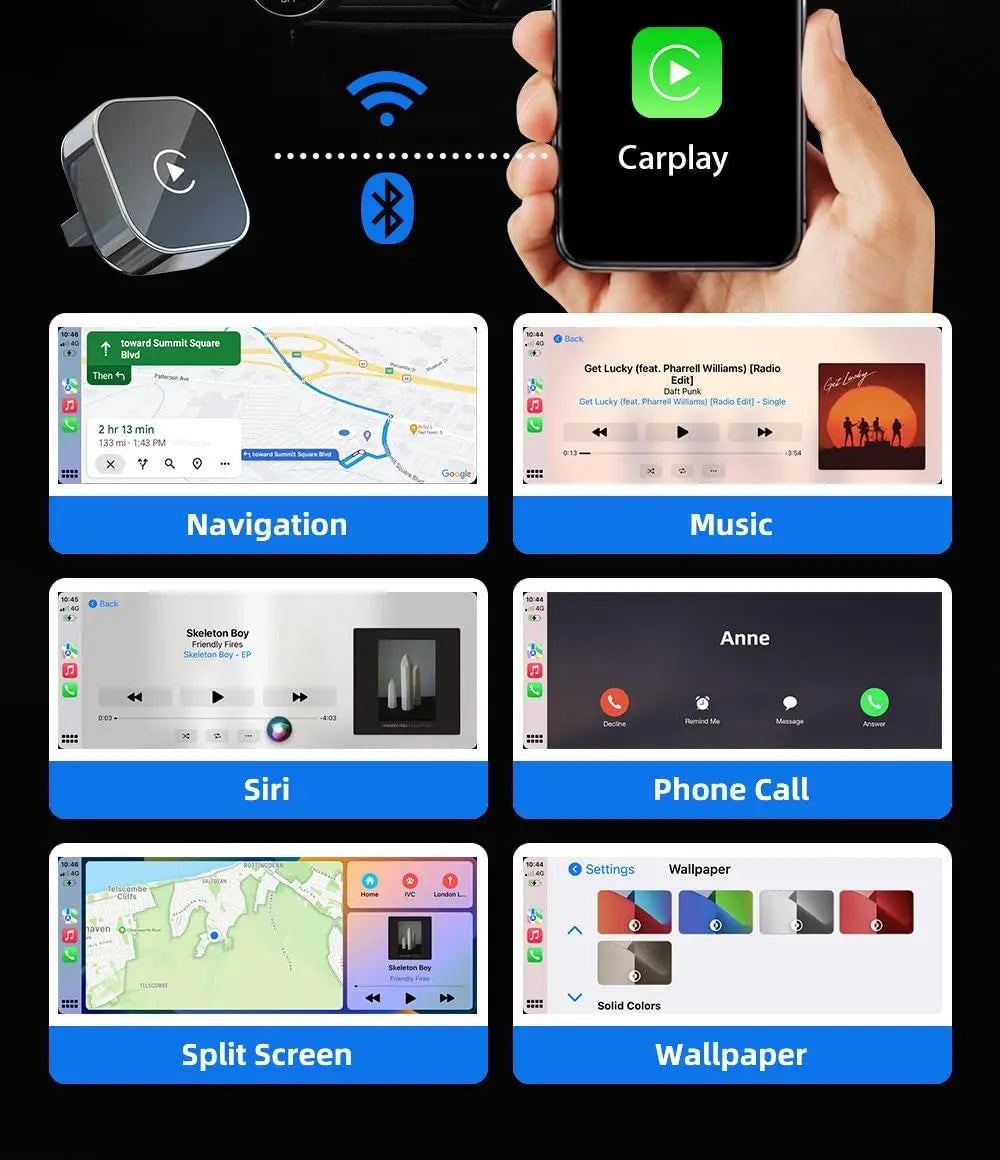 2026 Trending Wireless CarPlay Adapter for Apple iPhone & Android, 2-in-1 Adapter Convert Wired to Wireless Dongle