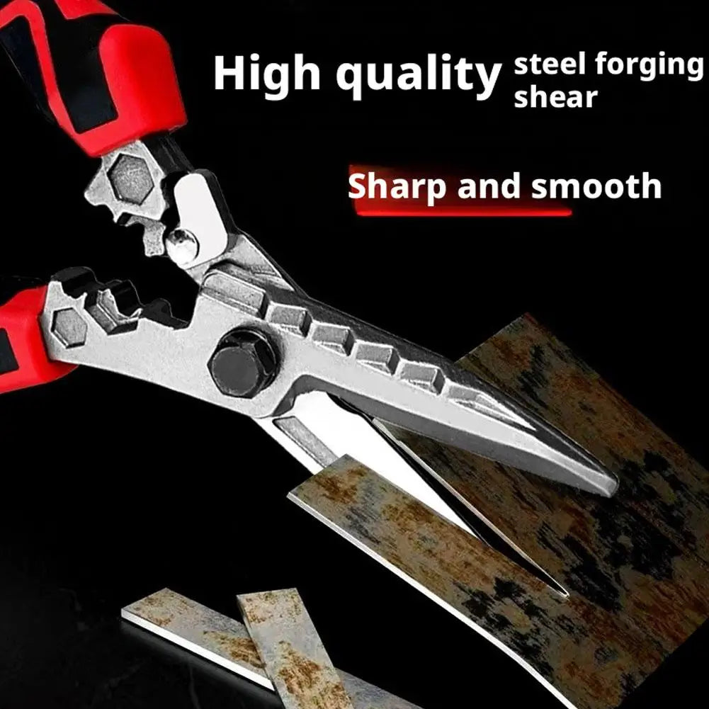 1Pc Multi-Functional Electrician Scissors, Crimping Wire Cutting Tool with Wrench Function for Metal Sheet and Cable Cutting
