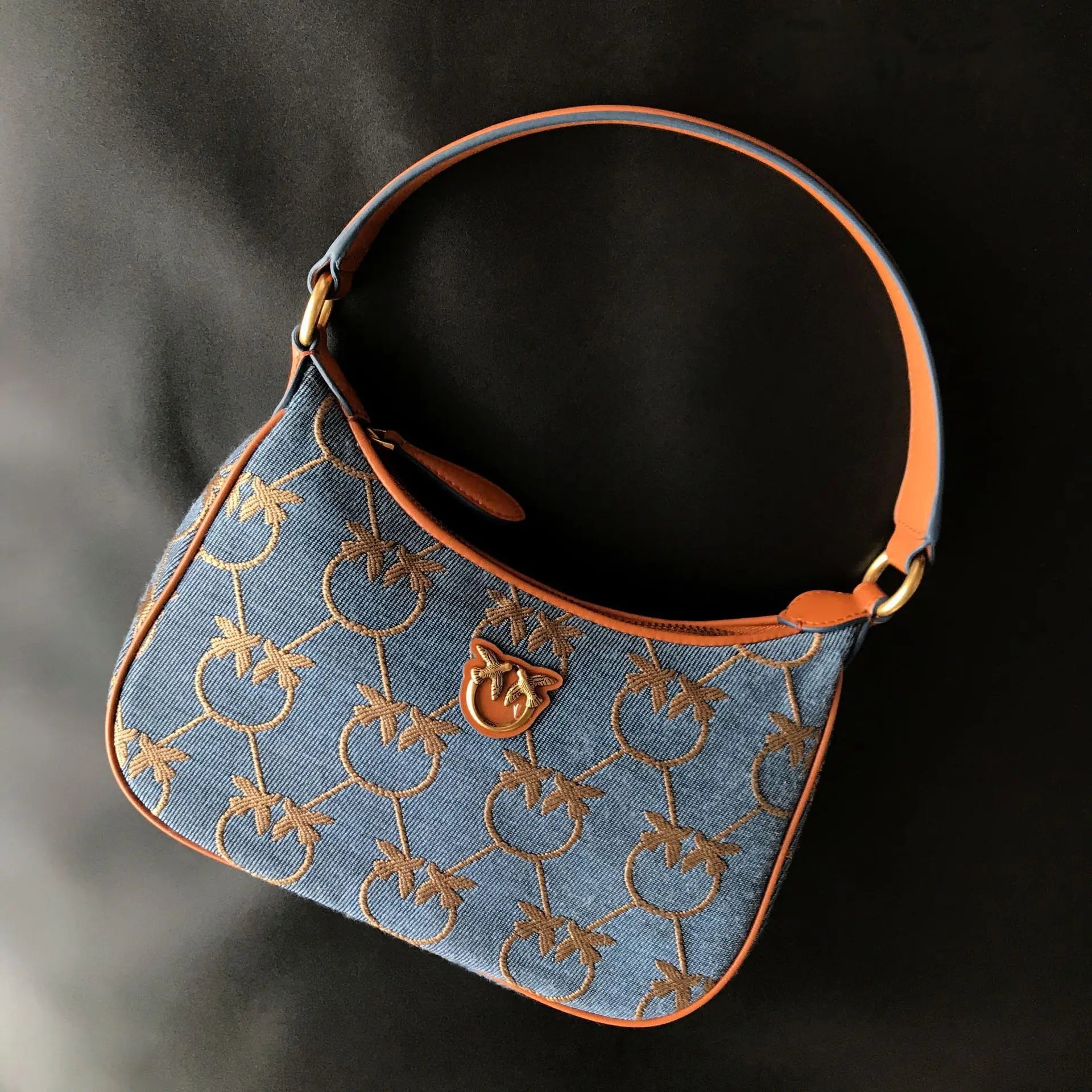 New arrivalpinko same style denim denim half moon armpit puff swallow bag mini pillow bag women's bag chain women's bag