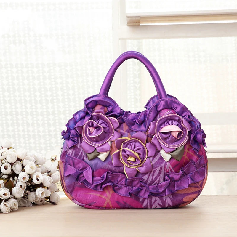 Hand-sewn flower-shaped bag for mom's key, small handbag, canvas bag, lace women's bag, mobile phone bag, women's bag