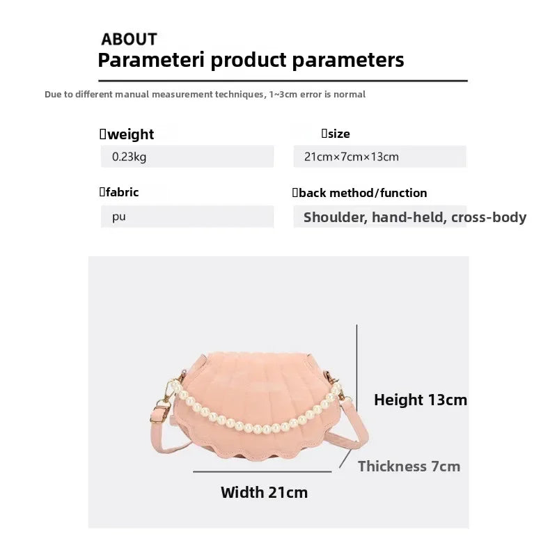 Women's Casual Messenger Bag with Pearl Detailing Trendy Shell Design Niche Fashion Bag for Autumn 2026