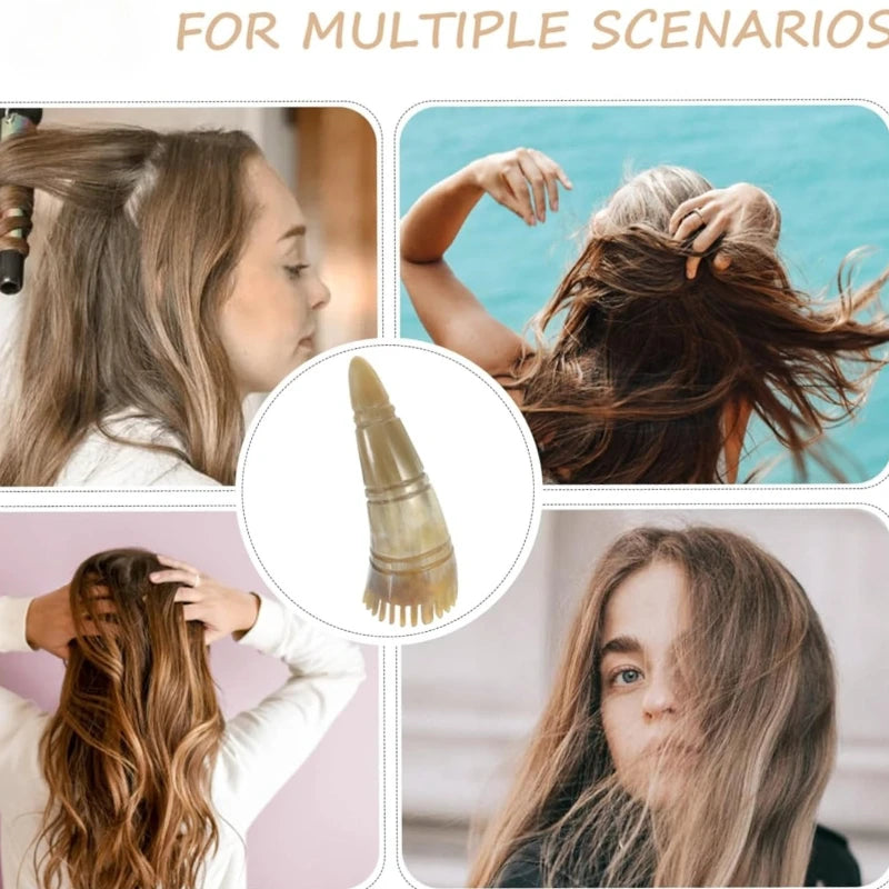 Scalp Massager Comb Buffalo Horn Dual Side Fine Tooth Detangler for Hair Growth Styling Acupressure Head Massage Women Men