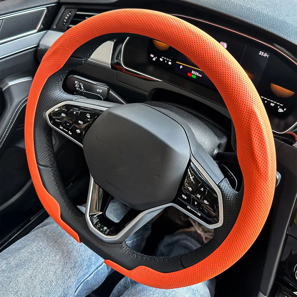 Steering Size 36-38cm Universal Non-slip Round Breathable Leather Car Steering Wheel Cover Protector Suitable Auto Accessories