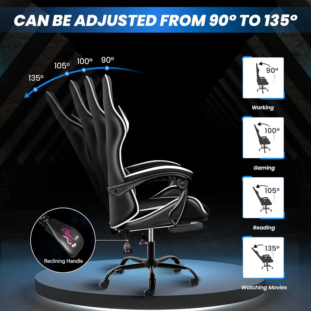 Gaming Chair, Ergonomic Computer Chair with Footrest and Lumbar Support, Height Adjustable Office Chair with 360°, Customized