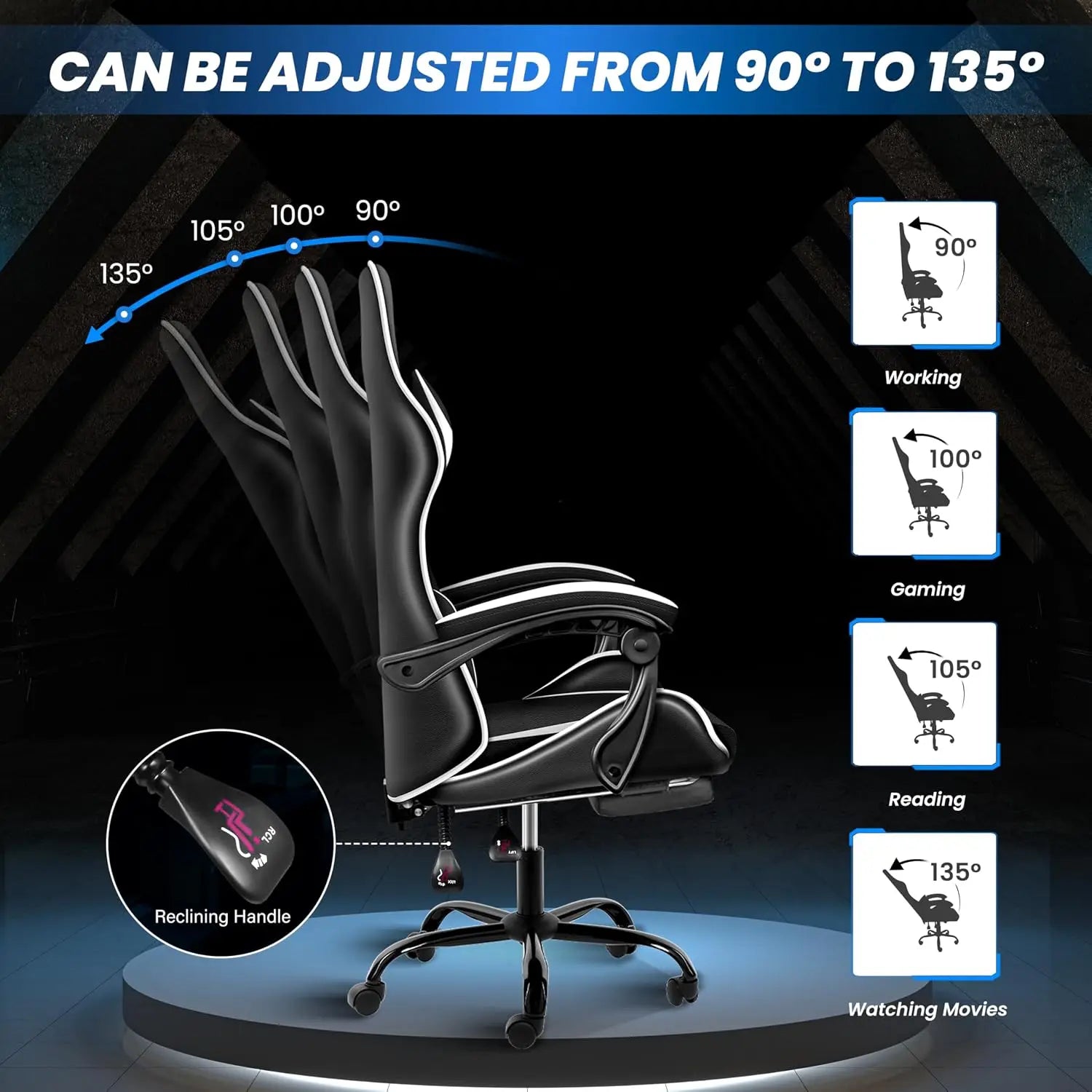 Gaming Chair, Ergonomic Computer Chair with Footrest and Lumbar Support, Height Adjustable Office Chair with 360°, Customized