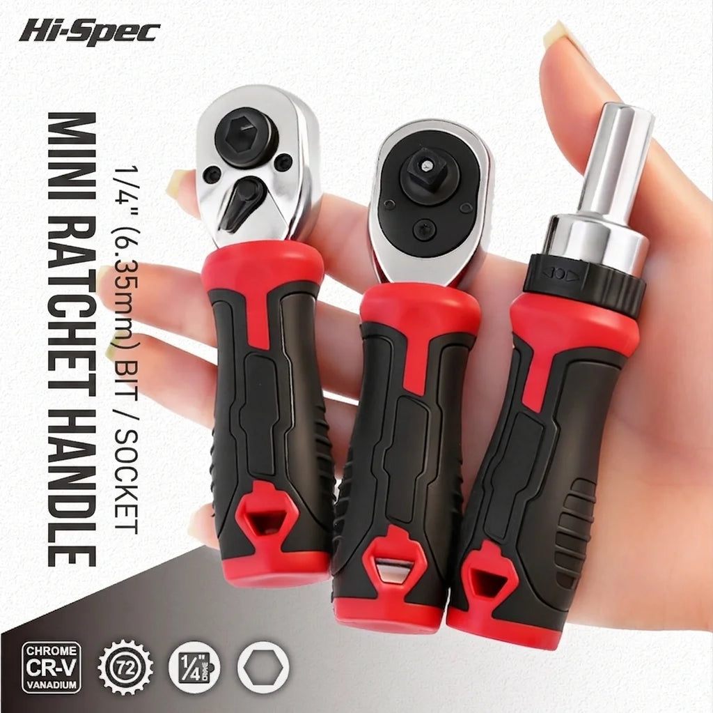 1/4" Mini Ratchet Wrench Set 72-Tooth Reversible Ratchet Socket Wrench Hex Bit Driver CR-V Hand Tools for Bicycle Car Repair DIY