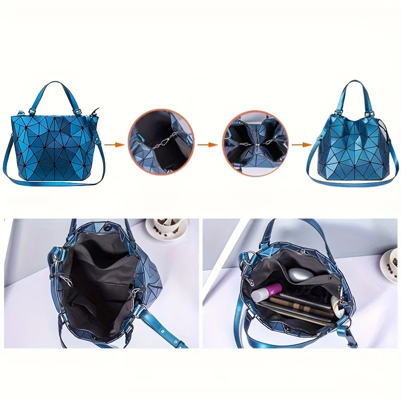 1pcs Women's Matte Geometric Diamond Shoulder Bag Large Capacity Bucket Bag Handbag Diamond Shoulder Bag Crossbody Bag