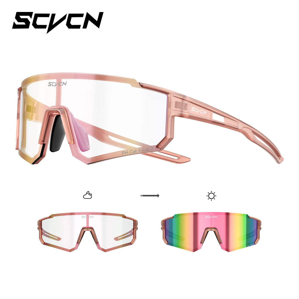 SCVCN UV400 HD Photochromic Hiking Glasses Sports Sunglasses Outdoor Road Fashion Cycling Glasses Windproof MTB Bike Sunglasses