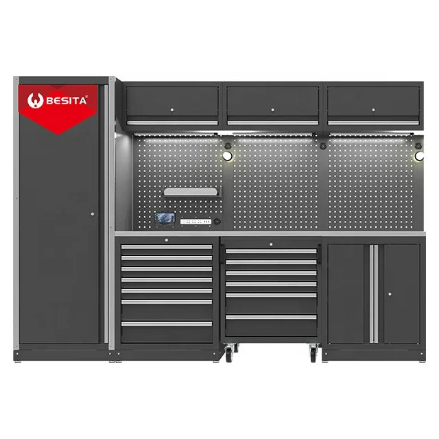 Garage Workstation Modular Tool Box Workbench Workshop Metal Garage Cabinet System Steel Heavy Duty Storage Garage Cabinet