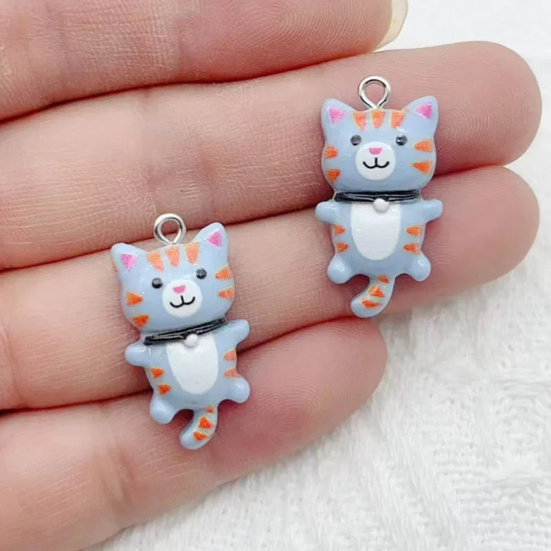 12pcs Cute Mini Cat Resin Pendant DIY Handmade Earrings Necklace Keychain Accessories