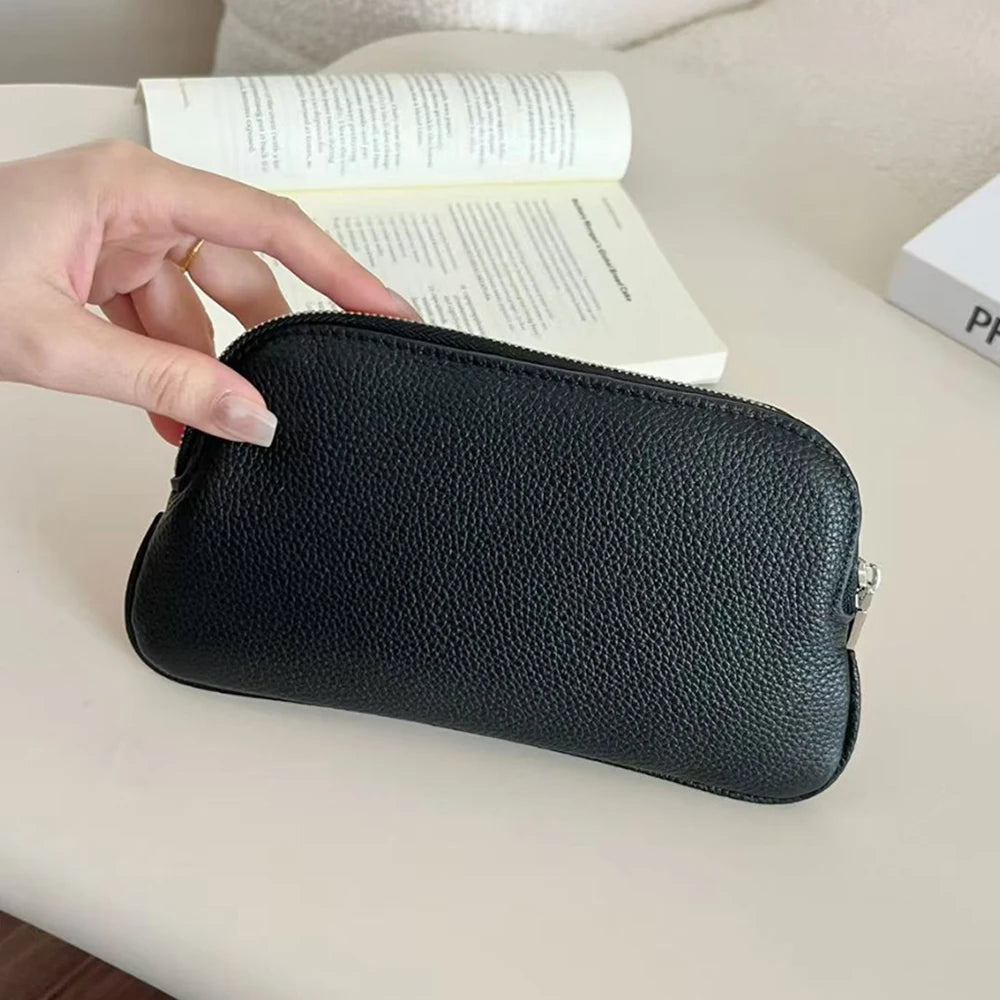 Luxury Simple Design Women Clutch Bag Custom Name 100% Genuine Leather Small Pouch Wallet For Ladies Gift Dropship Clutch Purse