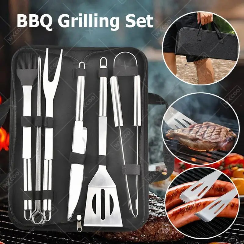 Cooking Oven Set Barbecue Grill Set for Men Women Gift Stainless Steel BBQ Grilling Combination Tools Portable Cloth Bag