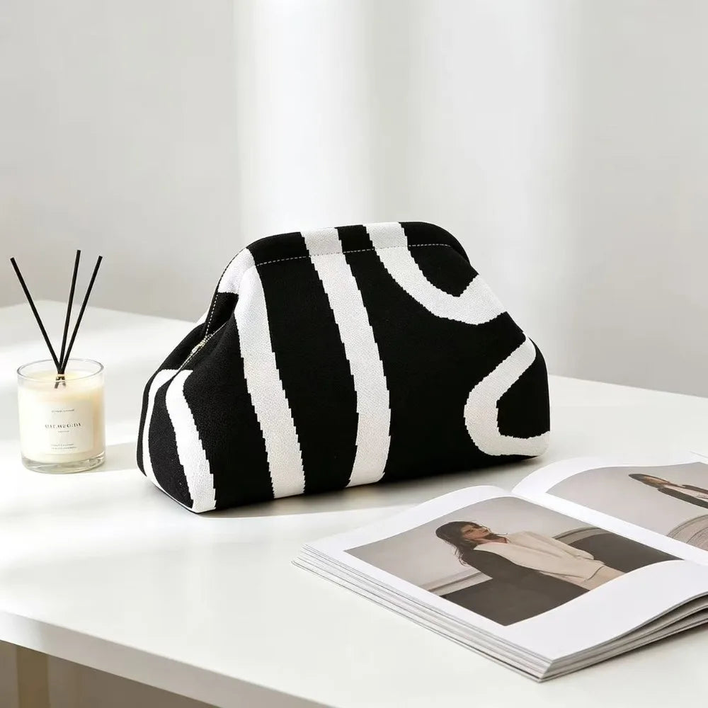 Beach bag irregular stripe knit bag women's fashion commuting versatile stripe bag makeup bag woven clutch bag