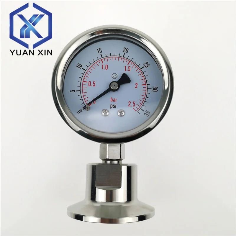 SS316L Stainless Steel Diaphragm Pressure Gauge TC50.5mm/64mm Bar/psi and Psi/Mpa