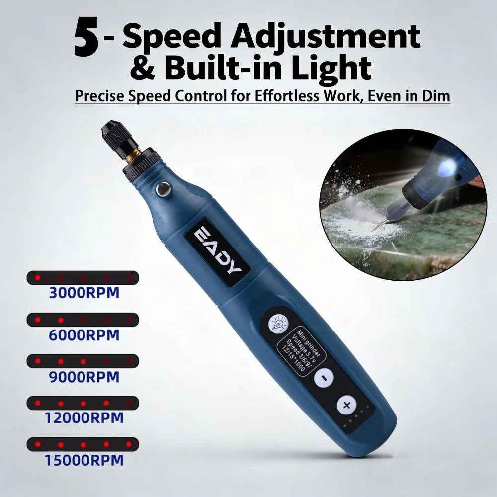 USB Rechargeable Cordless Mini Drill – 3-Speed Engraving Rotary Tool for Jewelry, Glass, Metal Polishing, DIY Carving – 3.7V