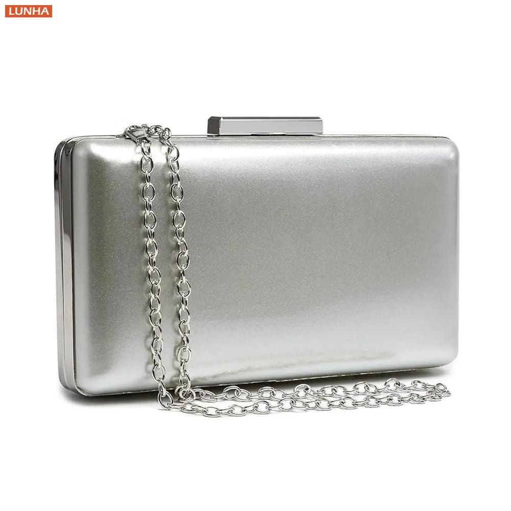 Women's Hard Case Clutch Evening Bag Elegant Shoulder Purse Luxury Design Style Wedding Party Handbag Gold Silver Nude Color