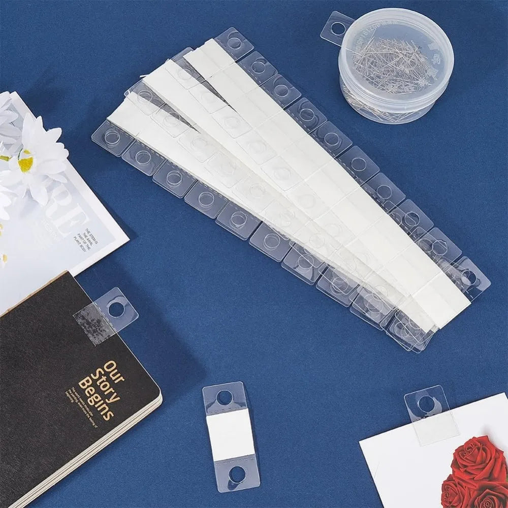 120pcs Clear Sticky Hanging Tabs Slot Hole Self Adhesive Plastic Hang Tags Hooks for Sale Items Hanging Store Retail Display